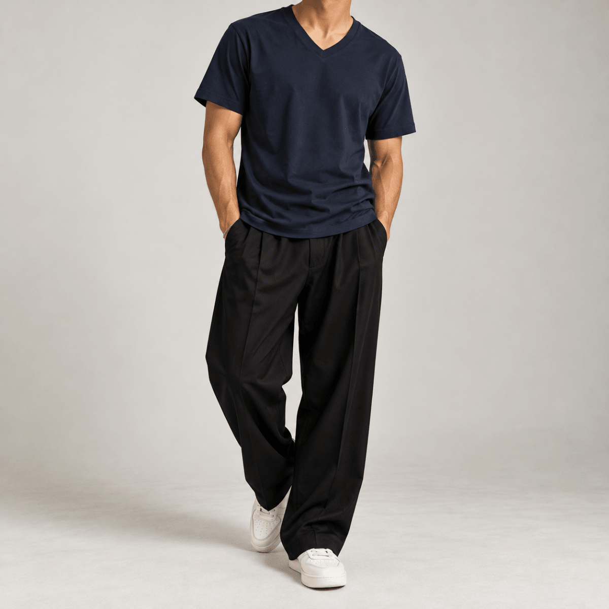 Navy Blue V-Neck T-Shirt XS - Premium Unisex | LEKSI Pakistan