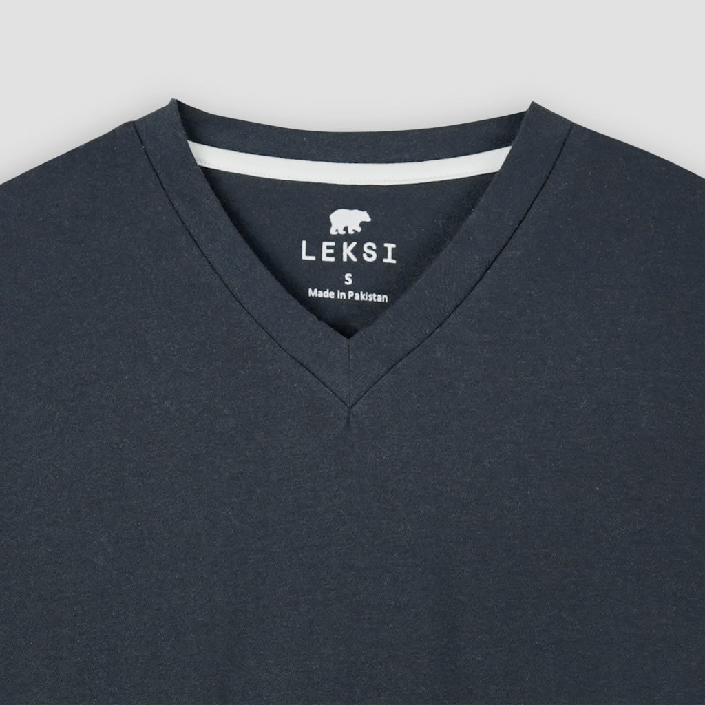 Navy Blue V - Neck T-Shirt XS - Premium Unisex | LEKSI Pakistan
