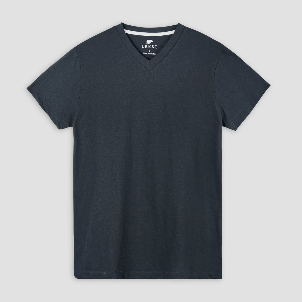 Navy Blue V - Neck T-Shirt XS - Premium Unisex | LEKSI Pakistan