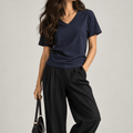 Navy Blue V-Neck T-Shirt XS - Premium Unisex | LEKSI Pakistan