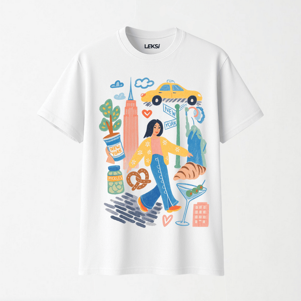 New York Sketchbook - Round Neck Unisex T Shirt S - Premium Unisex Graphic T-Shirt | LEKSI Pakistan