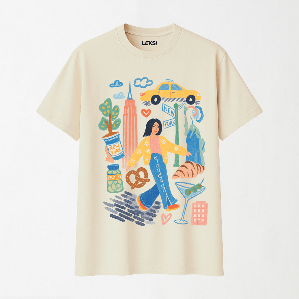 New York Sketchbook - Round Neck Unisex T Shirt S - Premium Unisex Graphic T-Shirt | LEKSI Pakistan