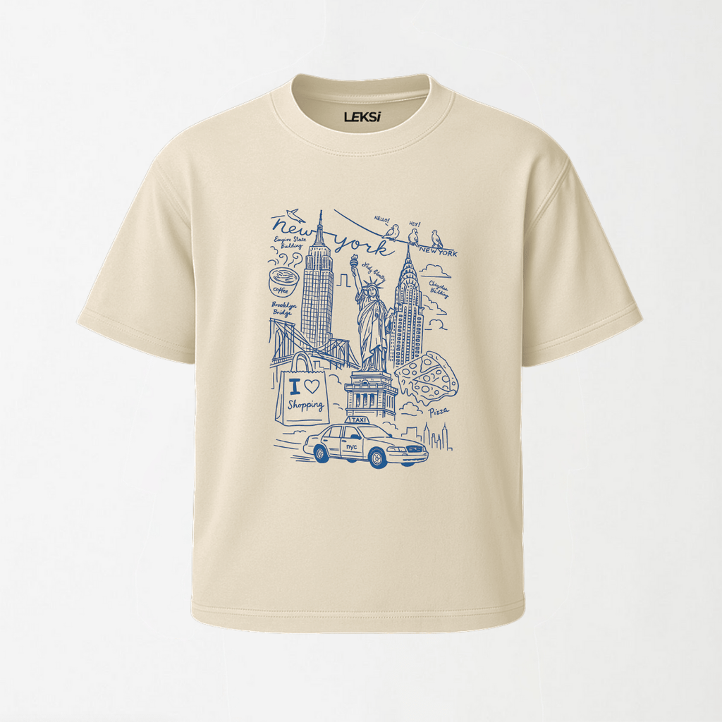 NY Illustration - Round Neck Unisex T Shirt S - Premium Unisex Graphic T-Shirt | LEKSI Pakistan