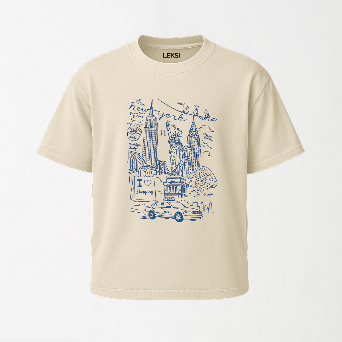 NY Illustration - Round Neck Unisex T Shirt S - Premium Unisex Graphic T-Shirt | LEKSI Pakistan