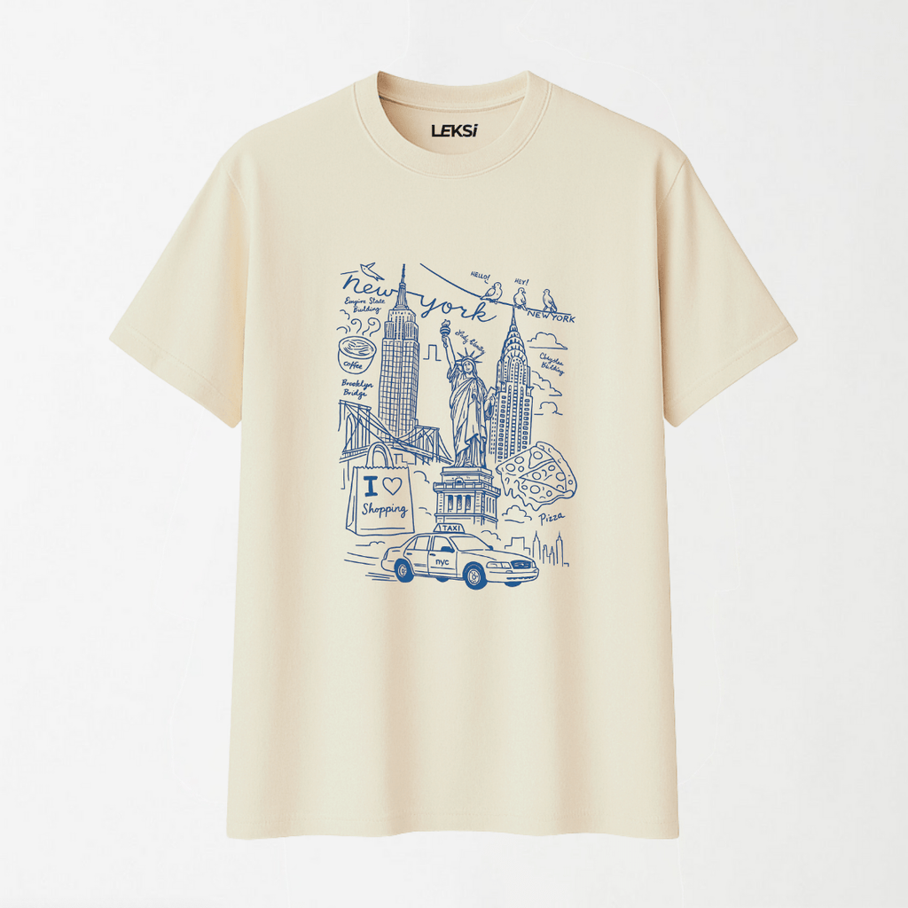 NY Illustration - Round Neck Unisex T Shirt S - Premium Unisex Graphic T-Shirt | LEKSI Pakistan