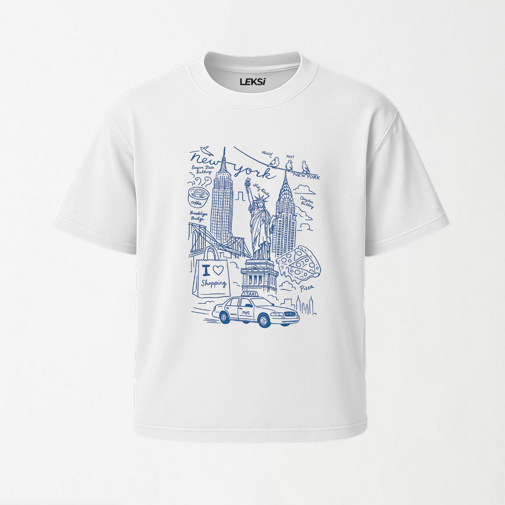 NY Illustration - Round Neck Unisex T Shirt S - Premium Unisex Graphic T-Shirt | LEKSI Pakistan