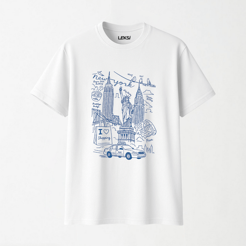 NY Illustration - Round Neck Unisex T Shirt S - Premium Unisex Graphic T-Shirt | LEKSI Pakistan