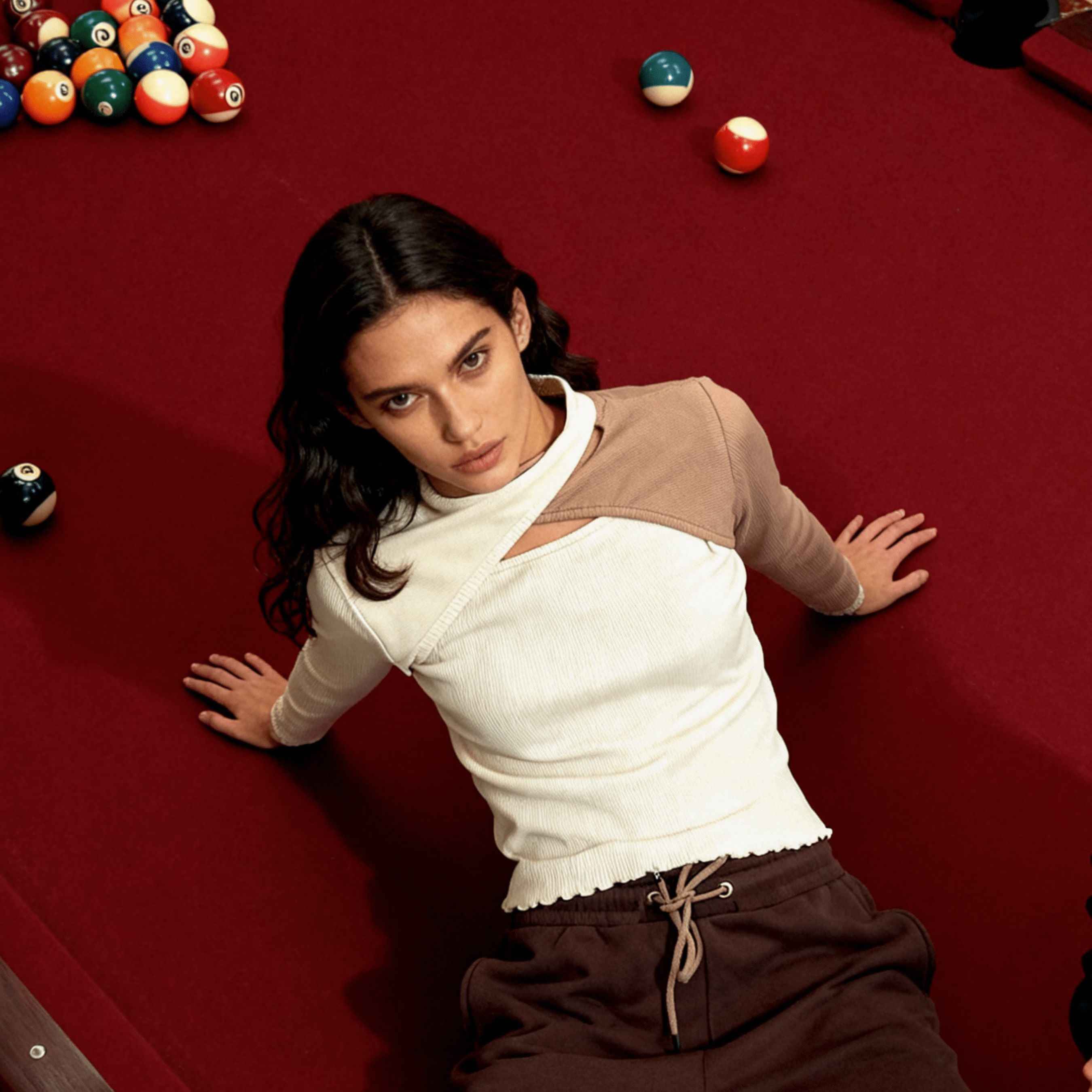 Off White and Beige Cutout Neck Ribbed Shirt XXS - Premium Unisex Two - Tone | LEKSI Pakistan