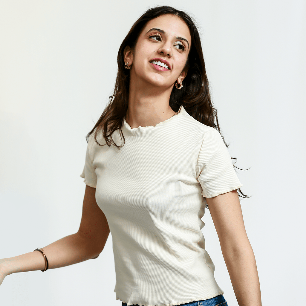 Off White Ribbed Shirt XXS - Premium Unisex Lettuce | LEKSI Pakistan