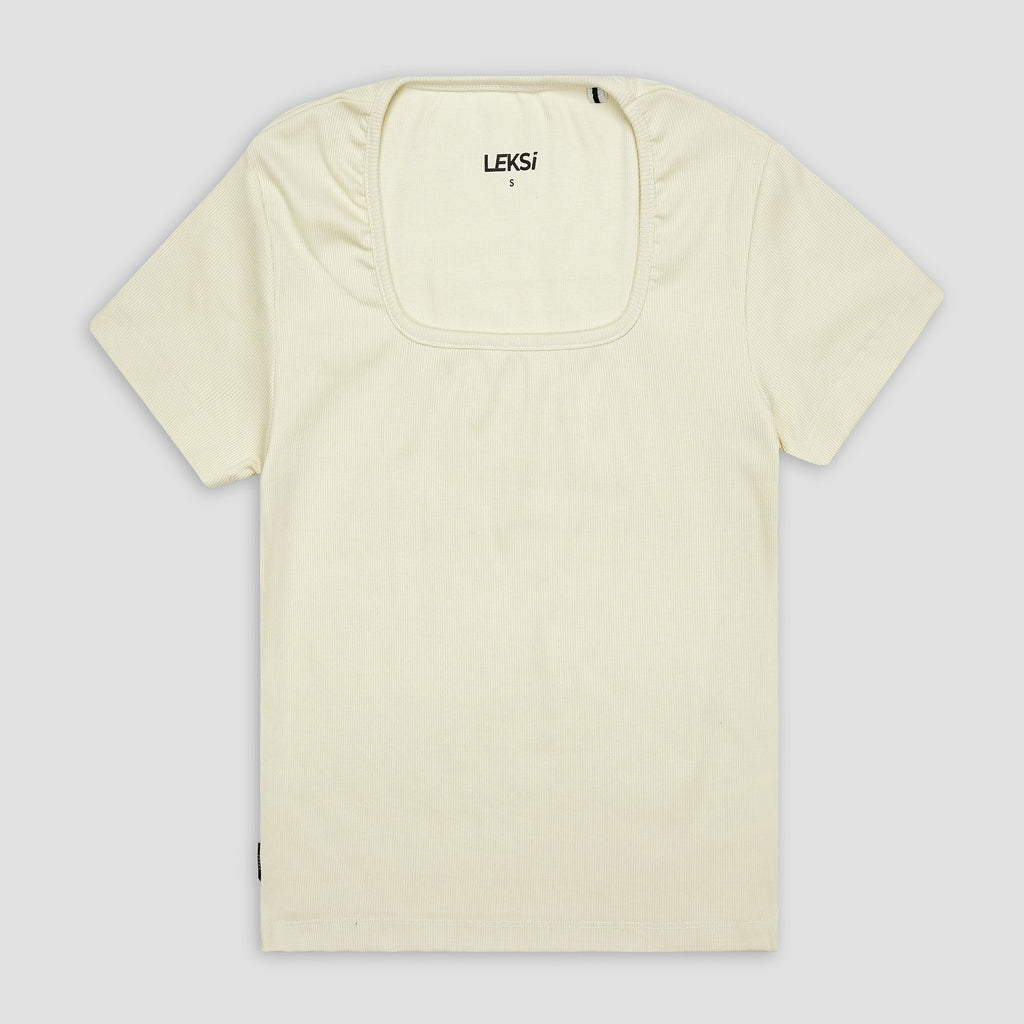 Off White Square Neck Ribbed Shirt XXS - Premium Unisex Square Neck | LEKSI Pakistan