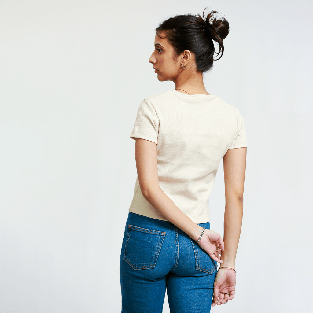 Off White Square Neck Ribbed Shirt XXS - Premium Unisex Square Neck | LEKSI Pakistan