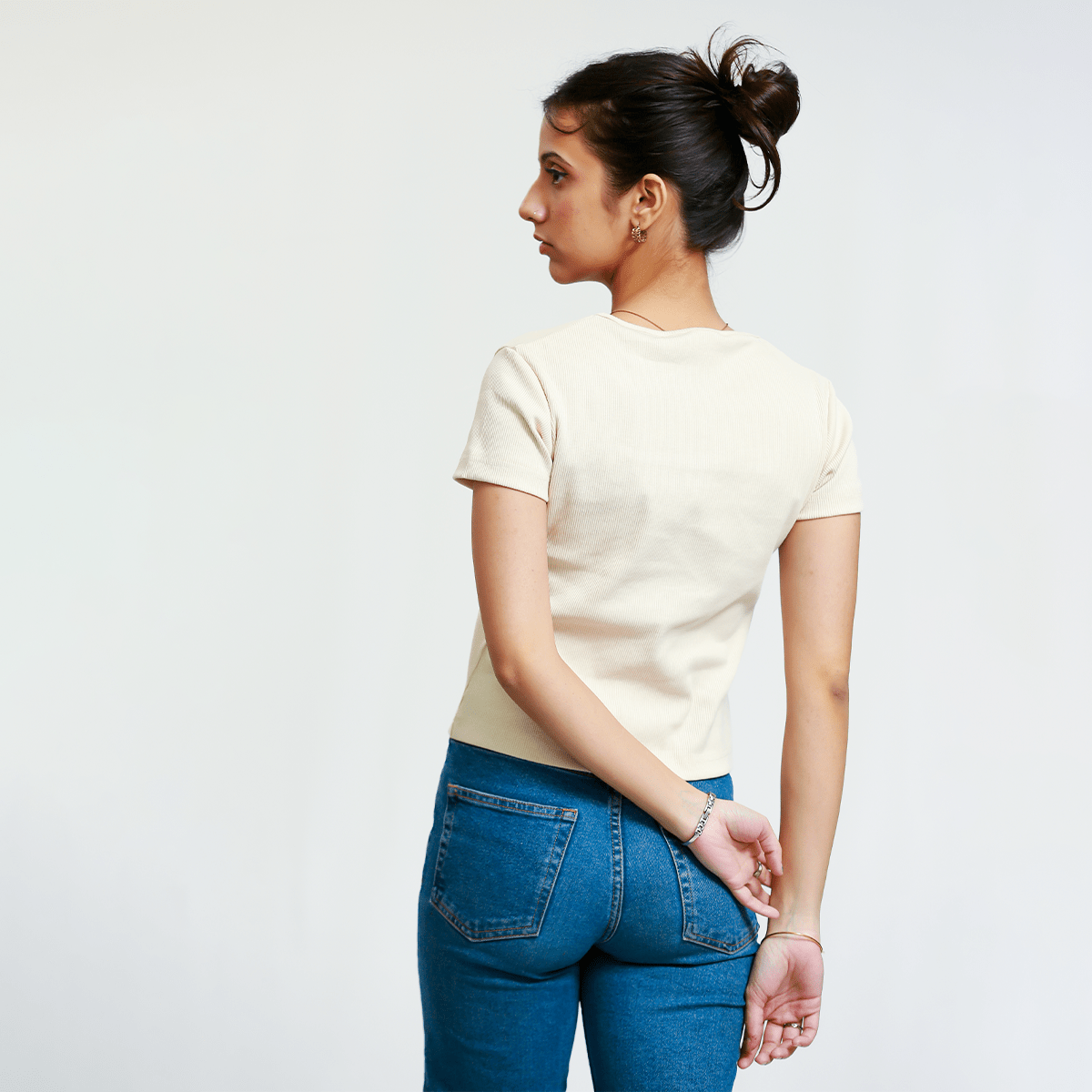 Off White Square Neck Ribbed Shirt XXS - Premium Unisex Square Neck | LEKSI Pakistan