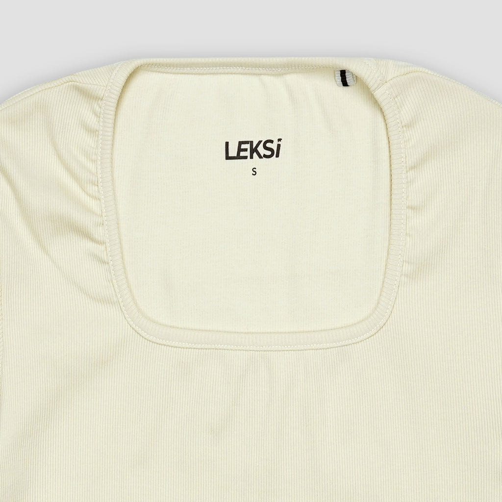 Off White Square Neck Ribbed Shirt XXS - Premium Unisex Square Neck | LEKSI Pakistan
