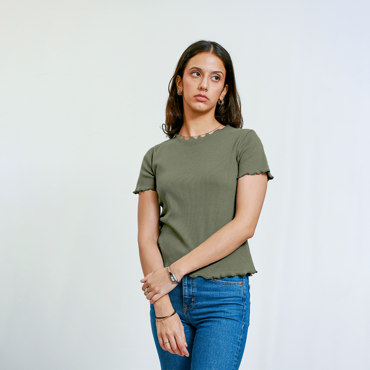 Olive Green Ribbed Shirt XXS - Premium Unisex Lettuce | LEKSI Pakistan