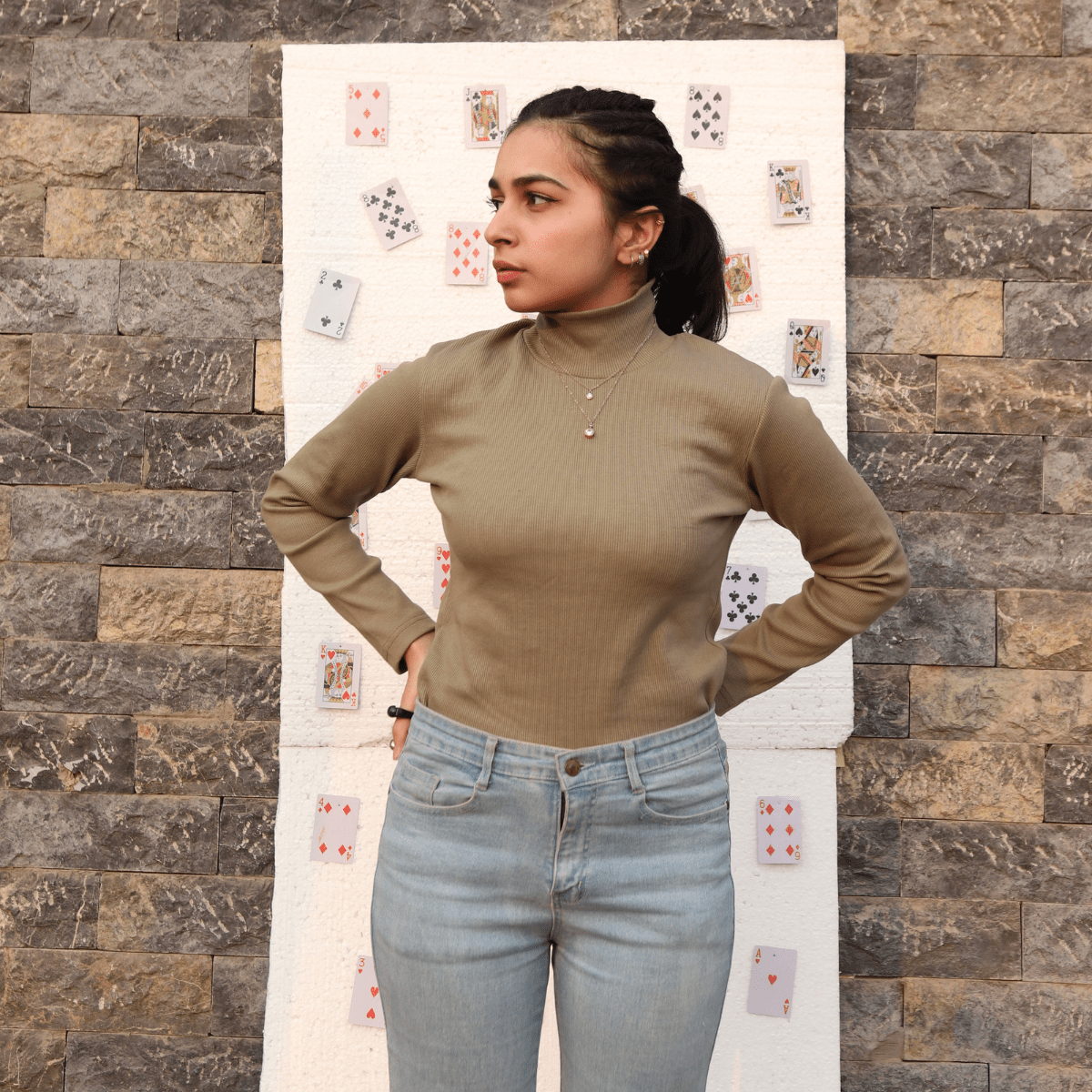 Olive Ribbed Turtle Neck XS - Premium Unisex | LEKSI Pakistan