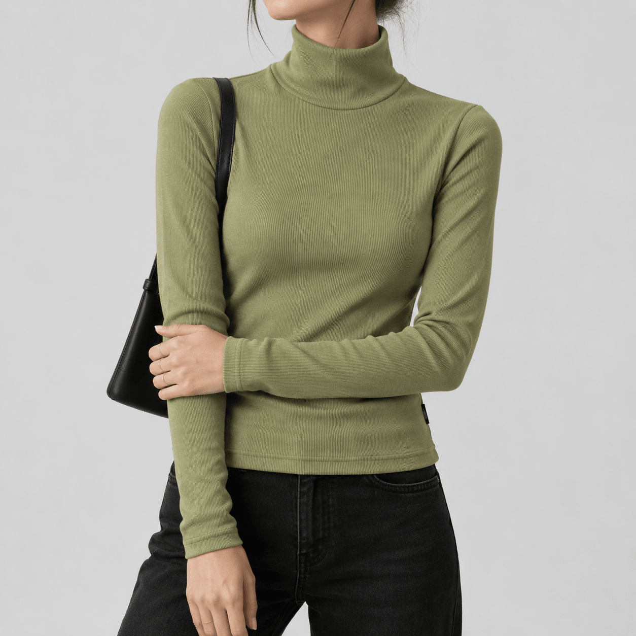 Olive Ribbed Turtle Neck XS - Premium Unisex | LEKSI Pakistan