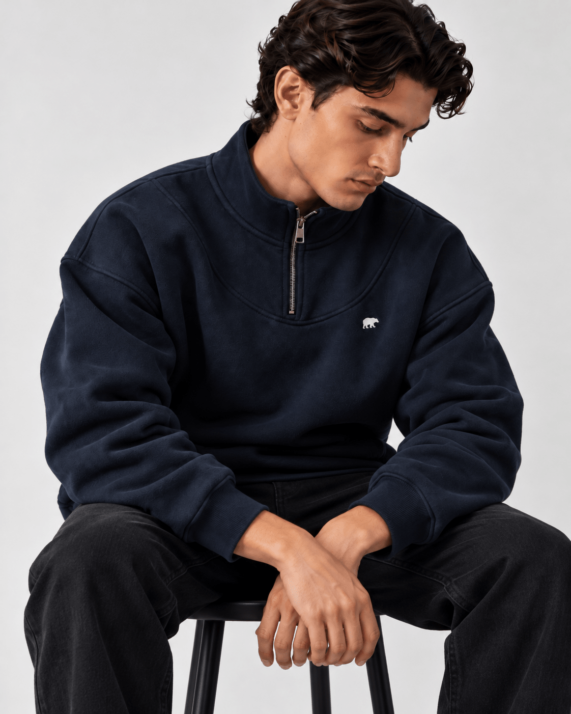 Oversized Navy Funnel Neck Unisex Quarter Zip XS - Premium Unisex | LEKSI Pakistan