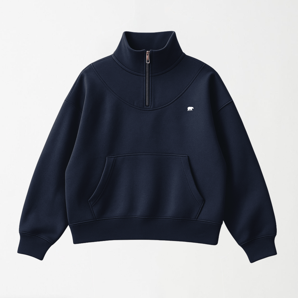 Oversized Navy Funnel Neck Unisex Quarter Zip XS - Premium Unisex | LEKSI Pakistan