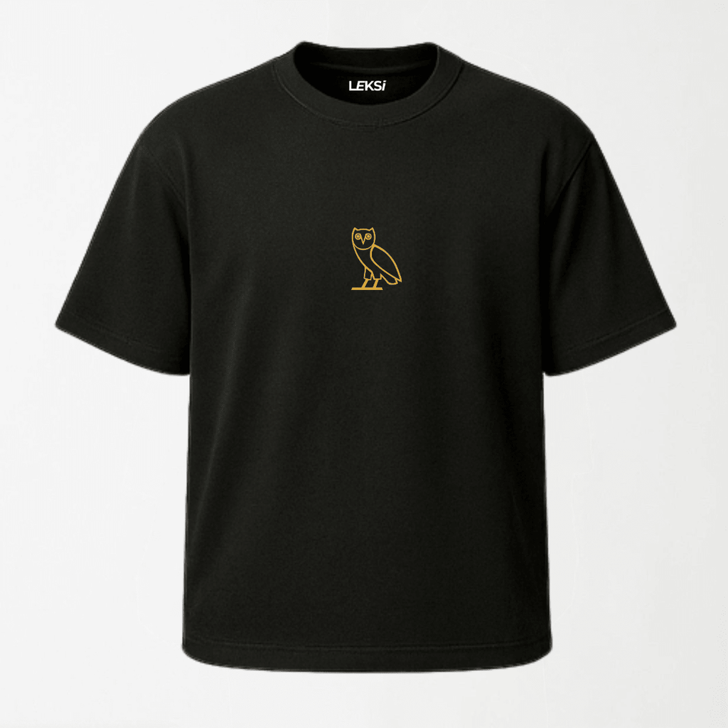 OVO (Beige Owl) - Black Round Neck Unisex T-Shirt XXS - Premium Unisex Graphic T-Shirt | LEKSI Pakistan