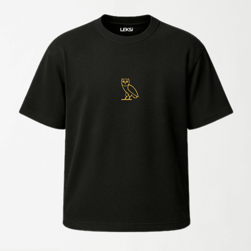 OVO (Beige Owl) - Black Round Neck Unisex T-Shirt XXS - Premium Unisex Graphic T-Shirt | LEKSI Pakistan