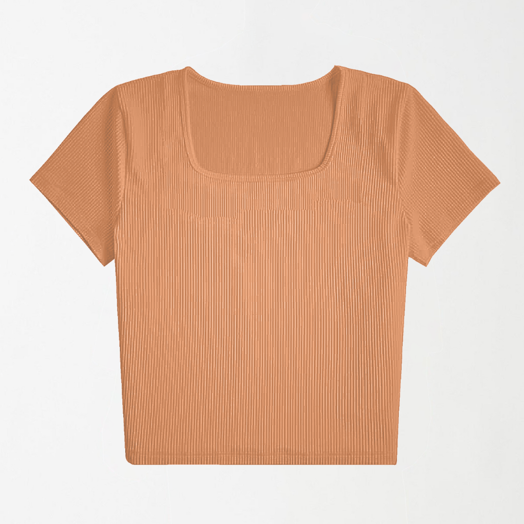 Peach Square Neck Ribbed Shirt XXS - Premium Unisex Square Neck | LEKSI Pakistan