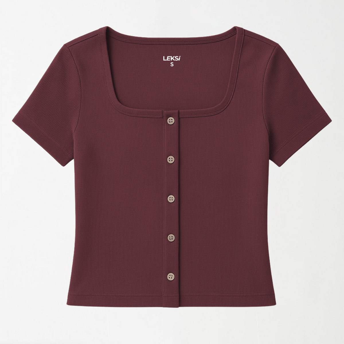 Plum Wood Button Through Square Neck Top XXS - Premium Unisex Square Neck | LEKSI Pakistan