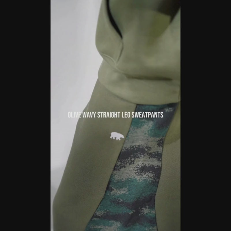 Olive Wavy Unisex Straight Leg Pants