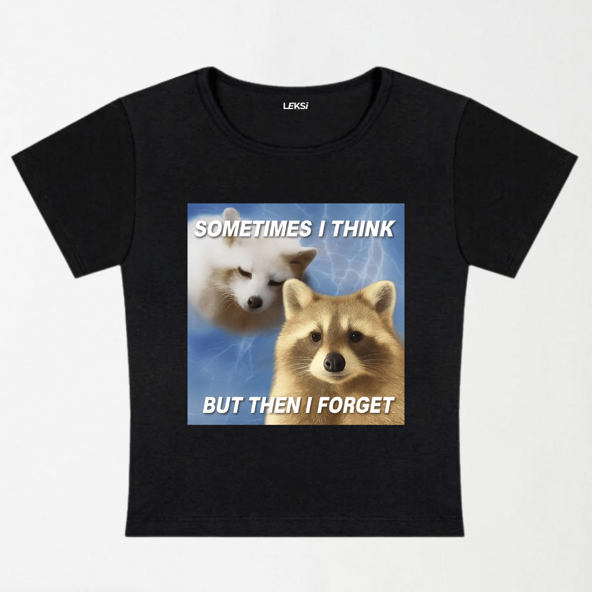 Raccoon Sometimes Think Y2K Baby Tee XXS - Premium Unisex | LEKSI Pakistan