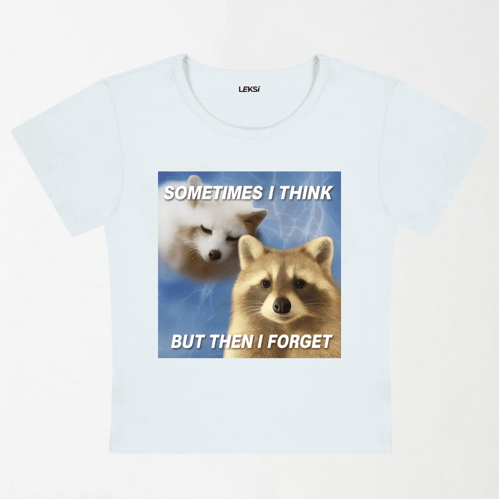 Raccoon Sometimes Think Y2K Baby Tee XXS - Premium Unisex | LEKSI Pakistan