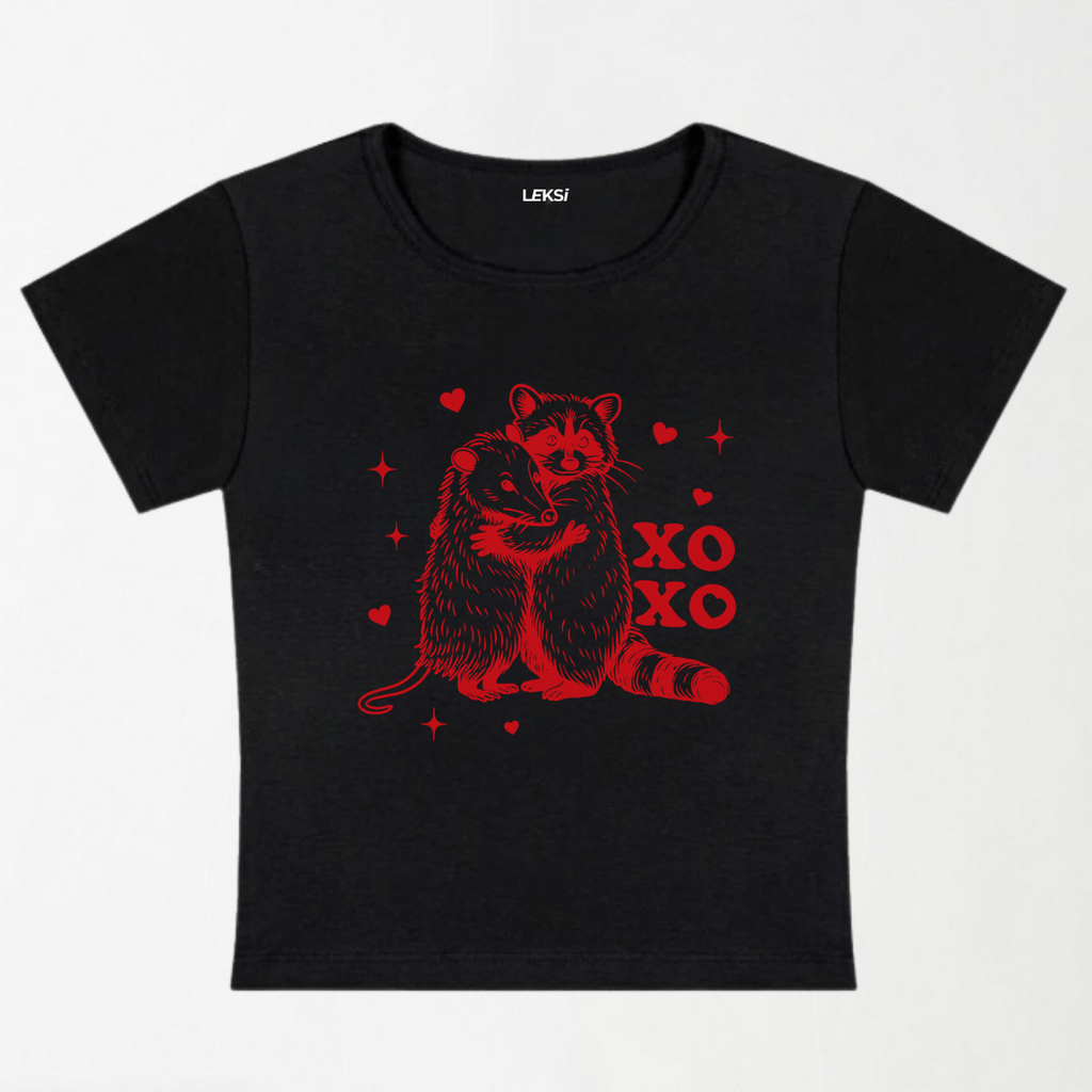 Raccoon XOXO Y2K Baby Tee XXS - Premium Unisex | LEKSI Pakistan