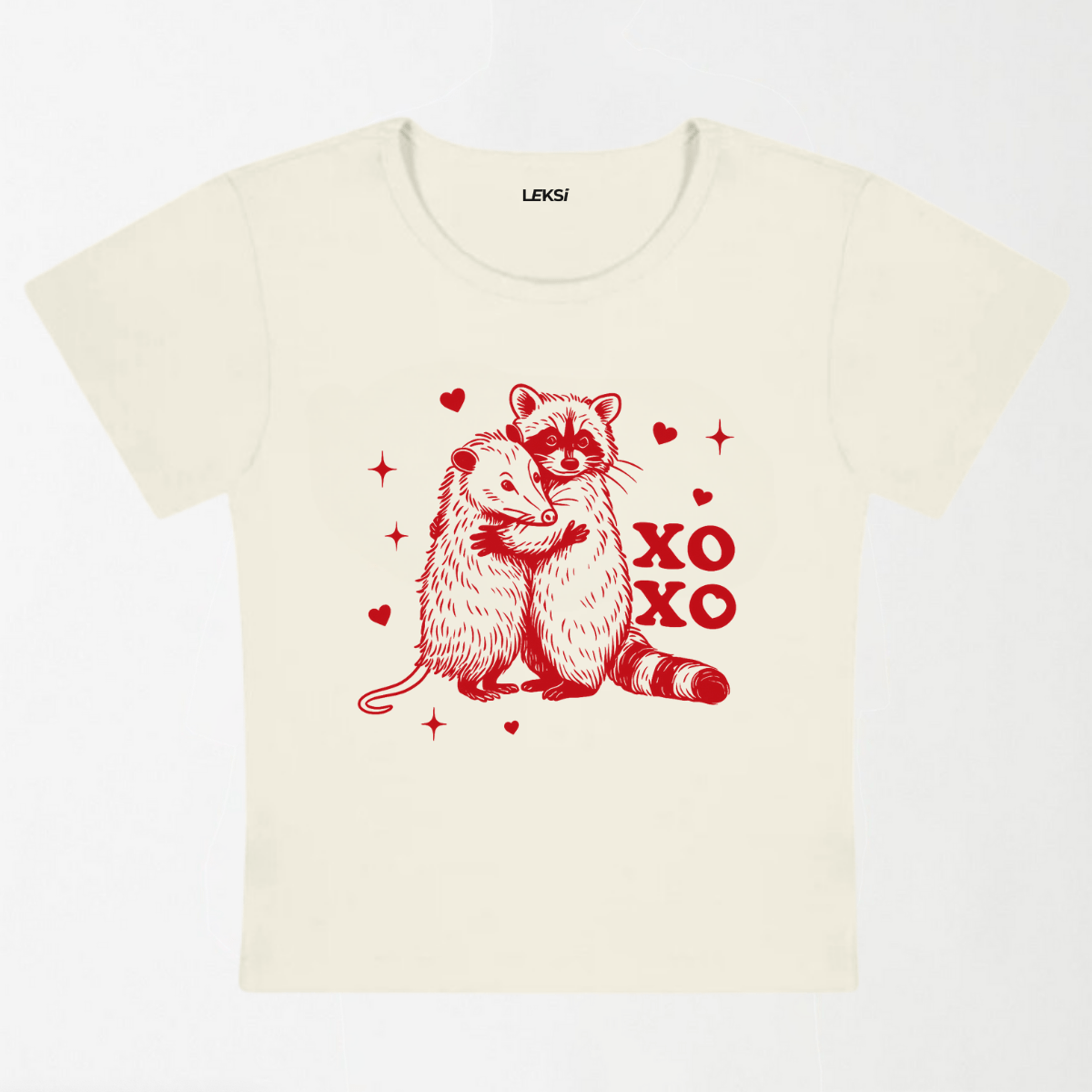 Raccoon XOXO Y2K Baby Tee XXS - Premium Unisex | LEKSI Pakistan