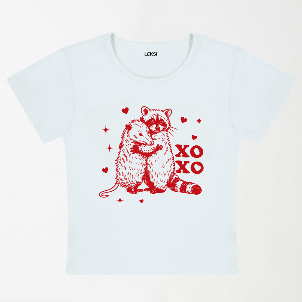 Raccoon XOXO Y2K Baby Tee XXS - Premium Unisex | LEKSI Pakistan
