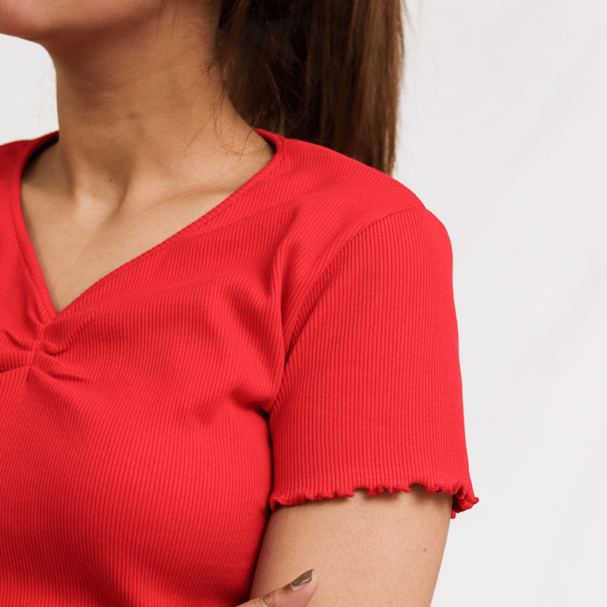Red Ribbed V - Neck XXS - Premium Unisex | LEKSI Pakistan