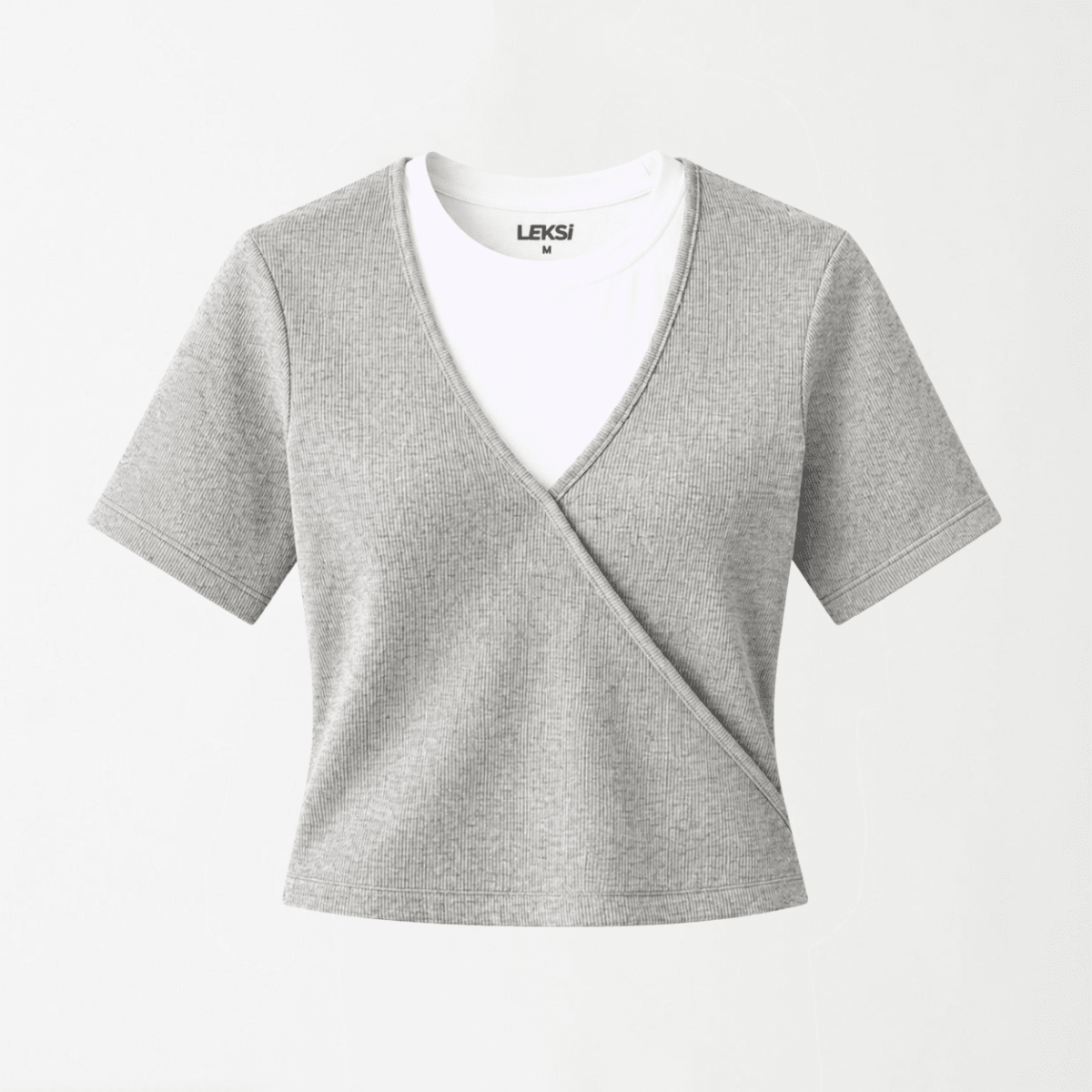 Ribbed Faux - Layered Wrap Heather Grey Top XS - Premium Unisex | LEKSI Pakistan