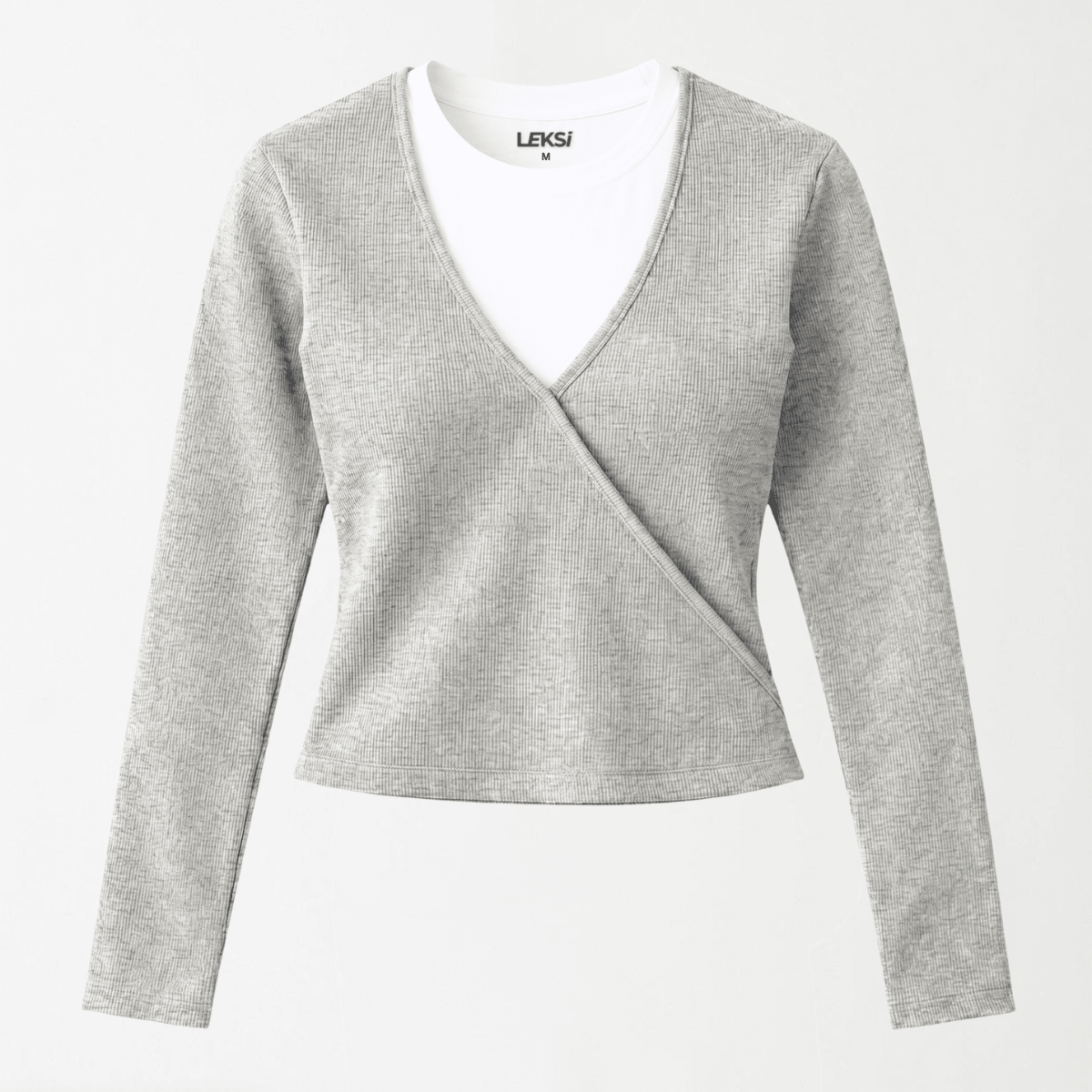 Ribbed Faux - Layered Wrap Heather Grey Top XS - Premium Unisex | LEKSI Pakistan