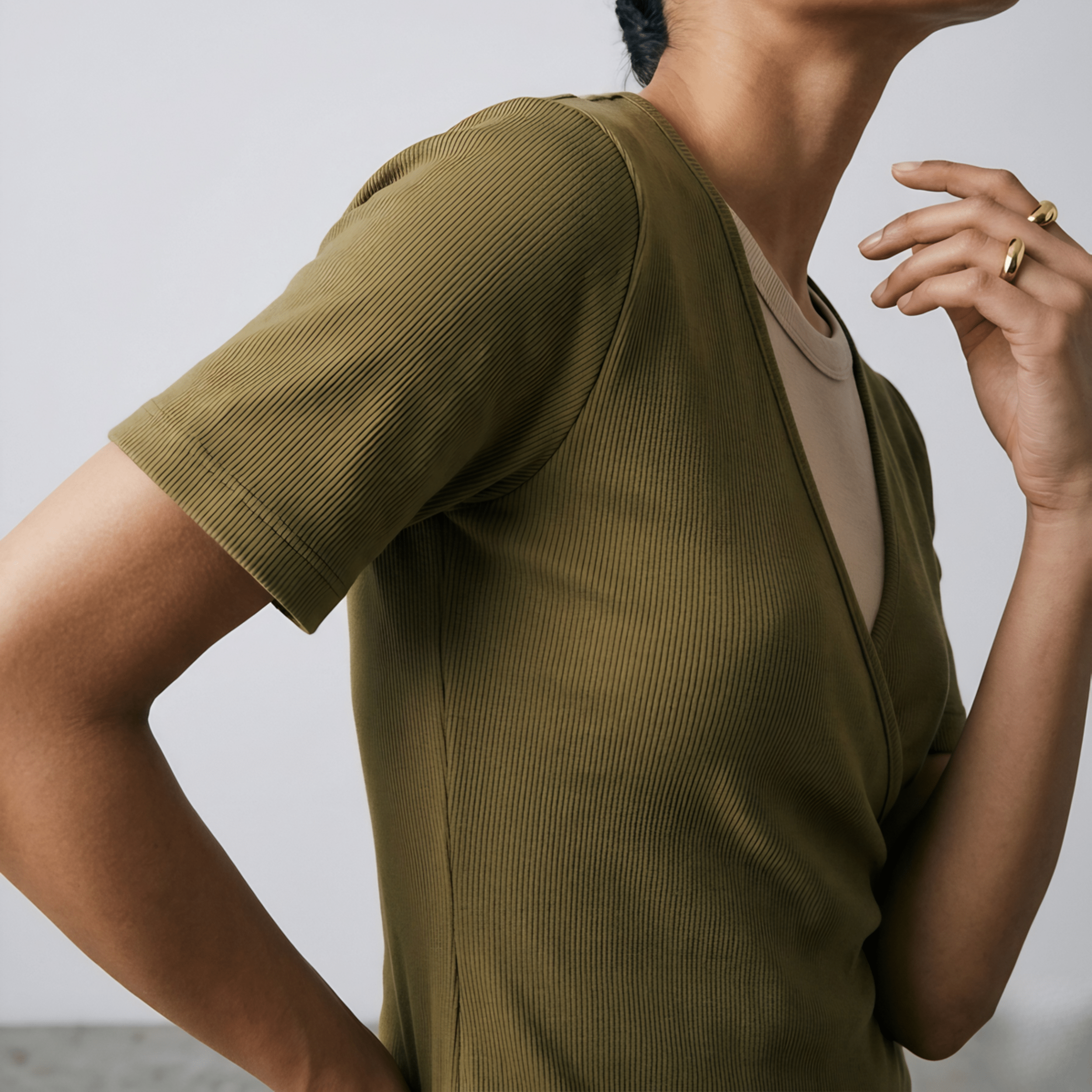 Ribbed Faux - Layered Wrap Olive Green Top XS - Premium Unisex | LEKSI Pakistan