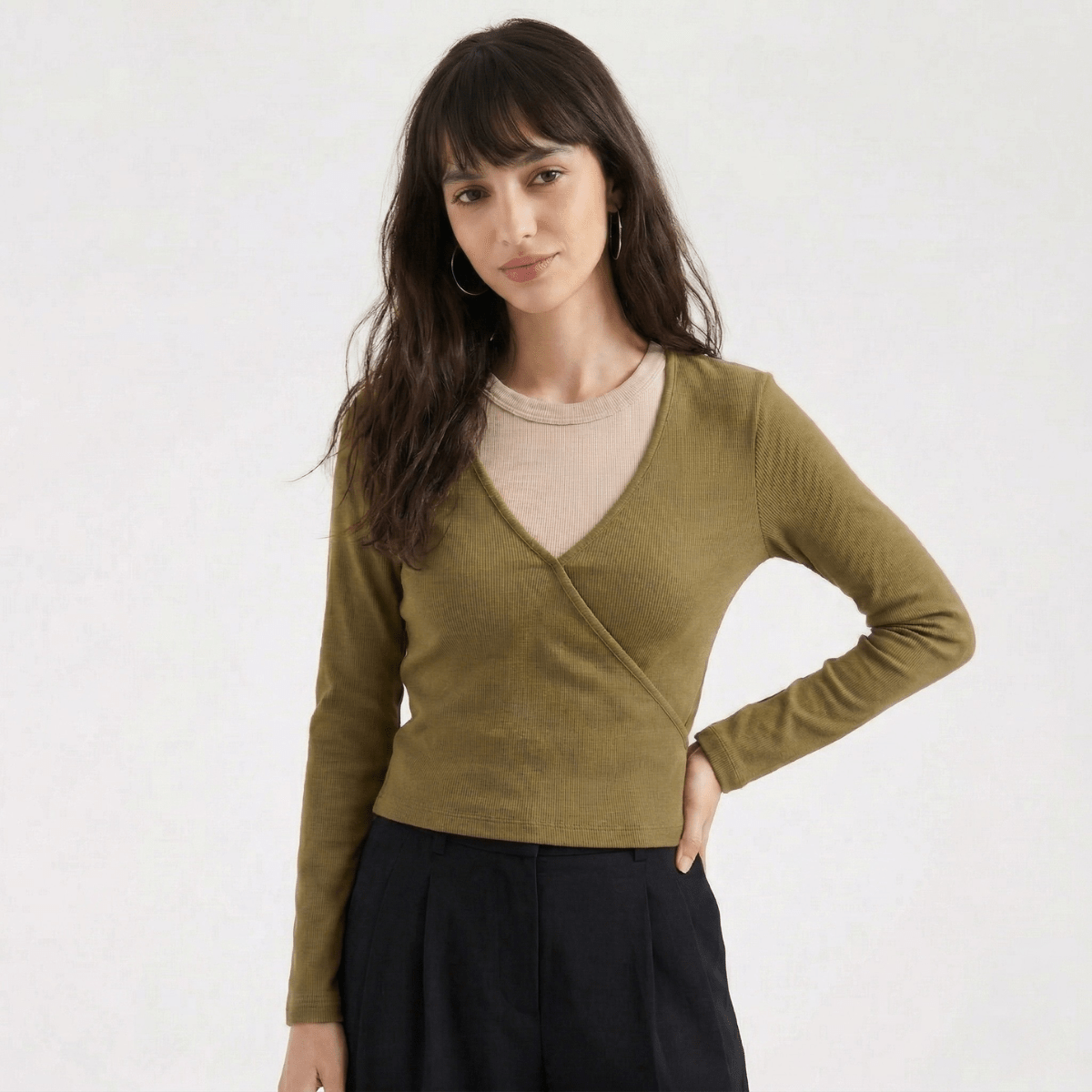 Ribbed Faux - Layered Wrap Top XS - Premium Unisex | LEKSI Pakistan