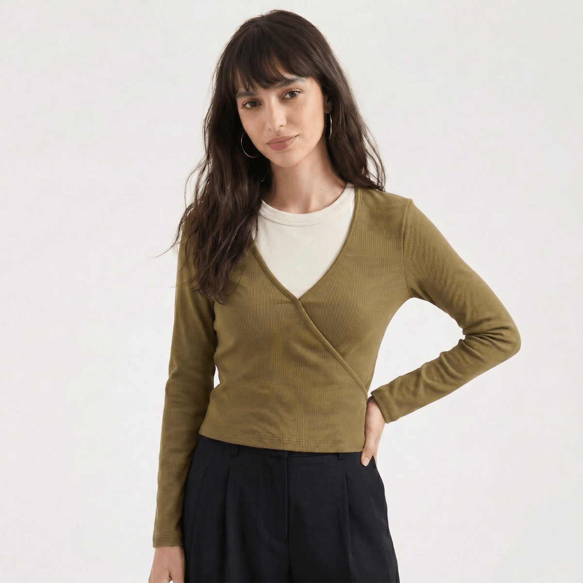 Ribbed Faux - Layered Wrap Top XS - Premium Unisex | LEKSI Pakistan