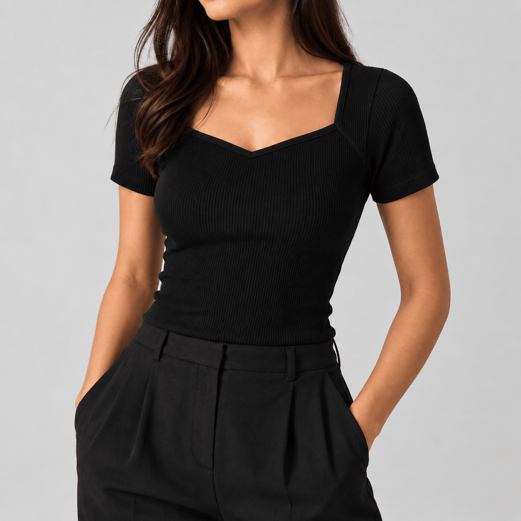Ribbed Top with Diamond Neckline XXS - Premium Unisex Square Neck | LEKSI Pakistan