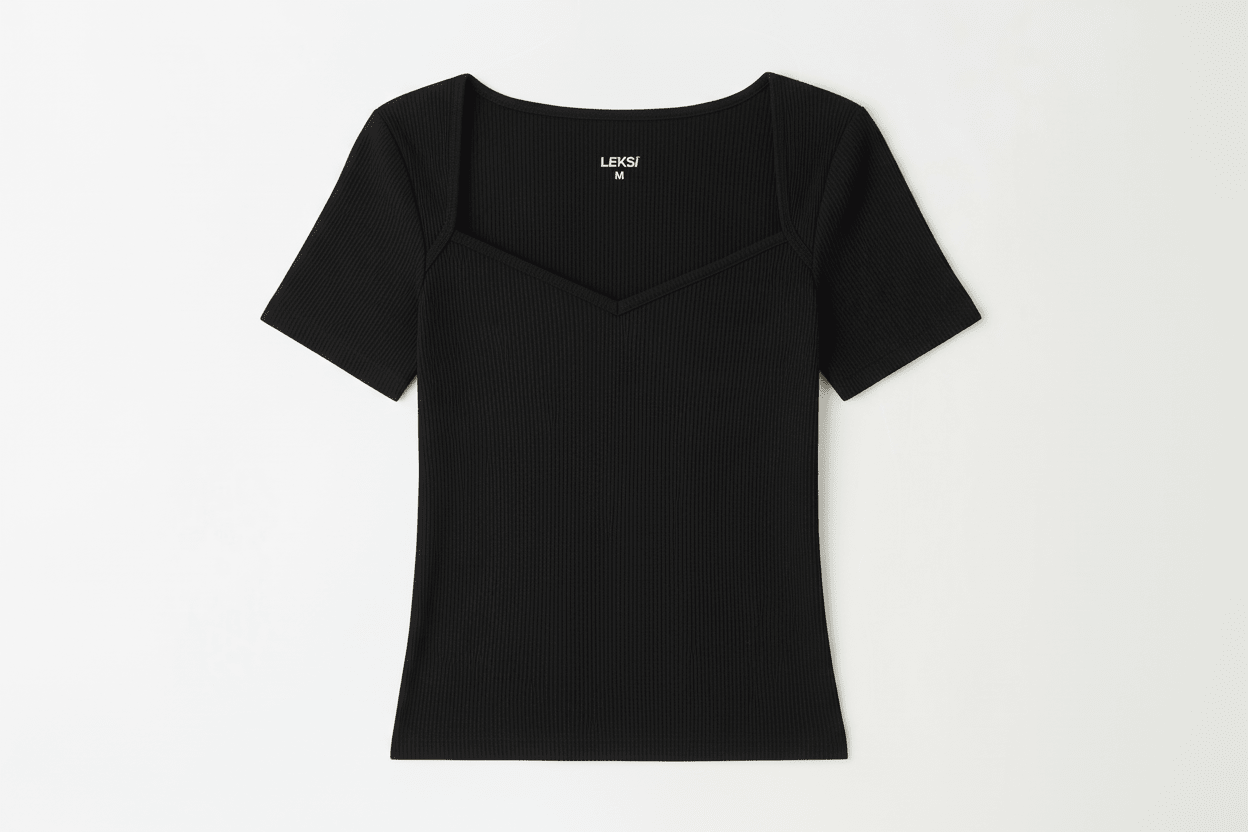 Ribbed Top with Diamond Neckline XXS - Premium Unisex Square Neck | LEKSI Pakistan