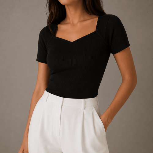 Ribbed Top with Diamond Neckline XXS - Premium Unisex Square Neck | LEKSI Pakistan