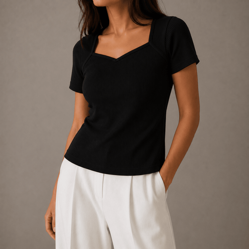 Ribbed Top with Diamond Neckline XXS - Premium Unisex Square Neck | LEKSI Pakistan