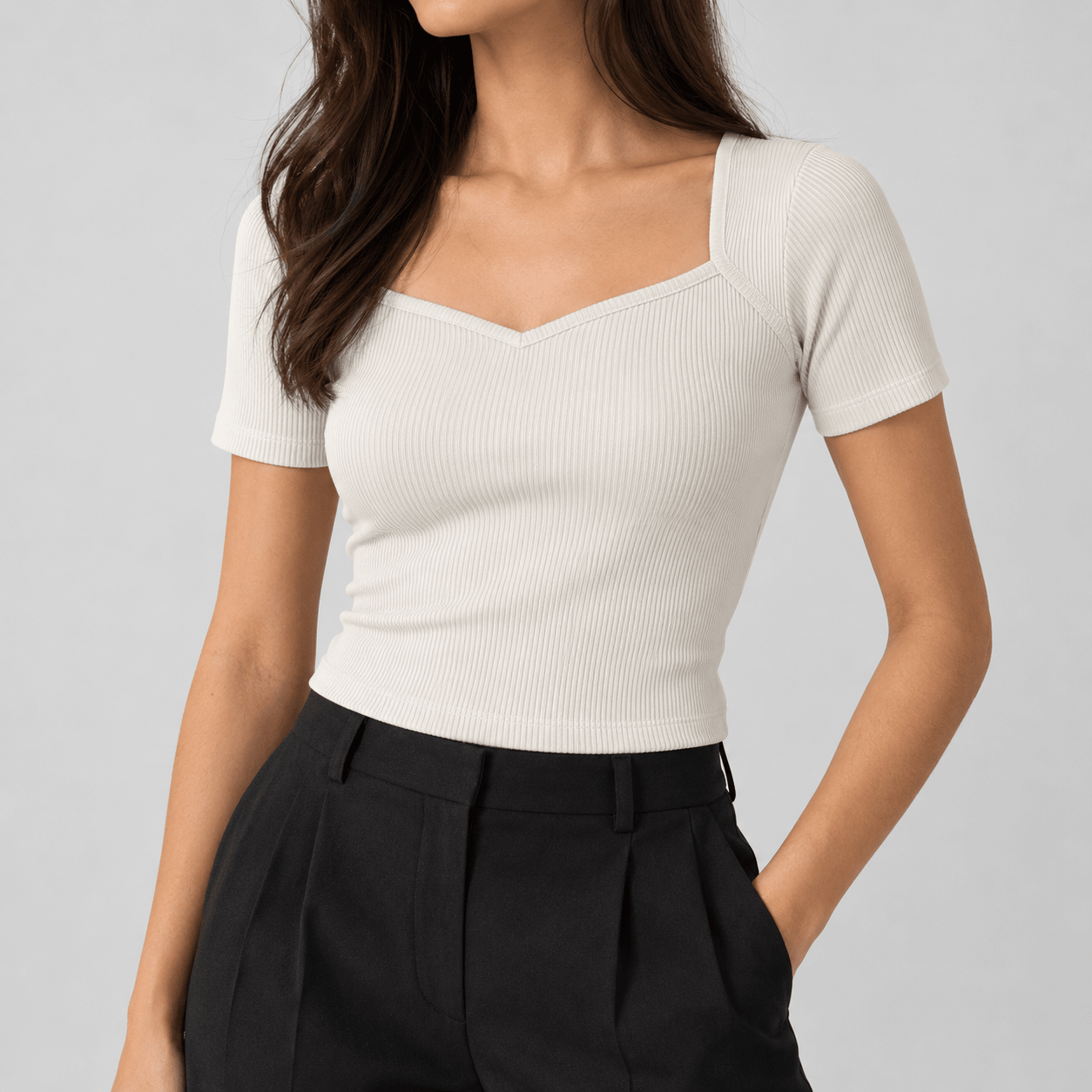 Ribbed Top with Diamond Neckline XXS - Premium Unisex Square Neck | LEKSI Pakistan