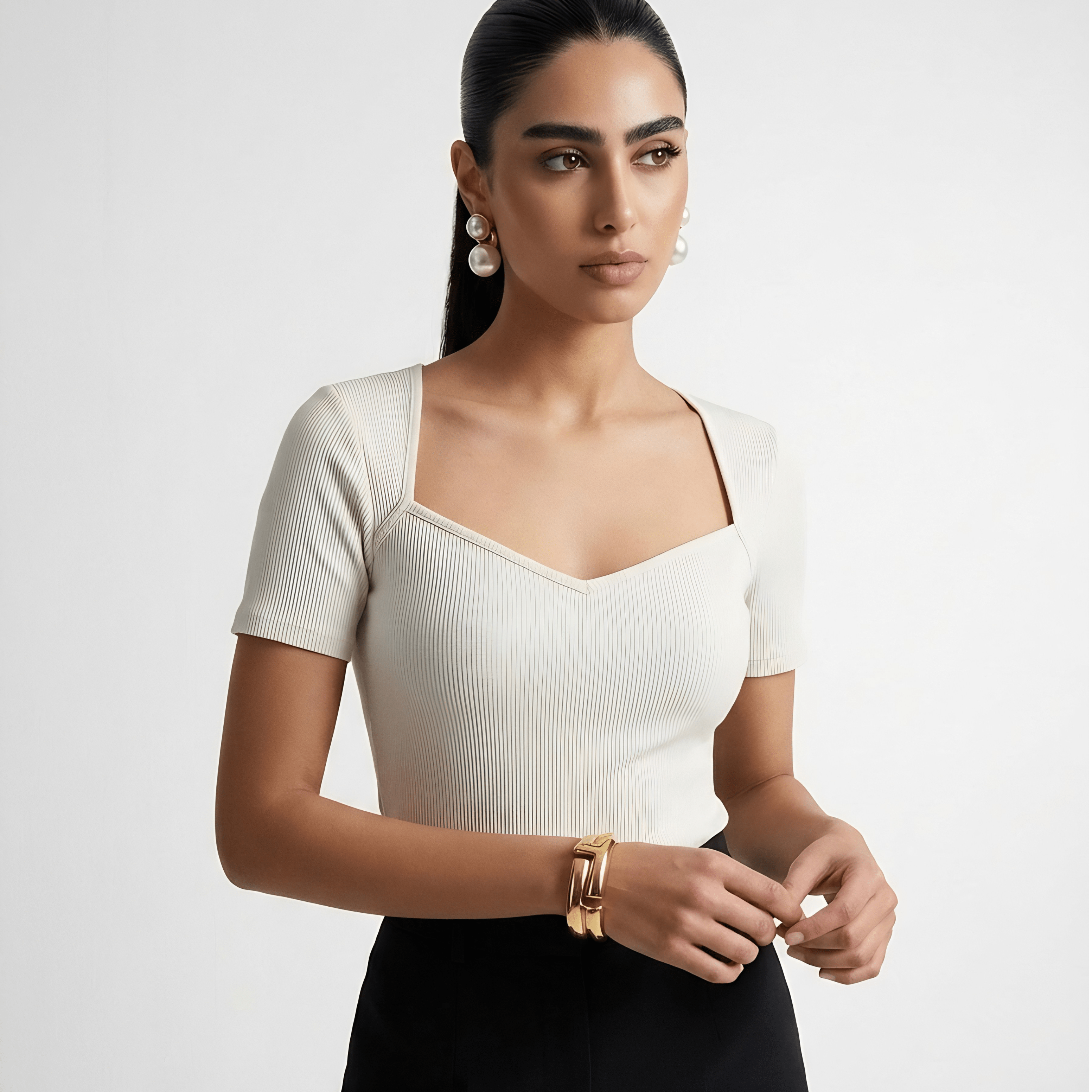 Ribbed Top with Diamond Neckline XXS - Premium Unisex Square Neck | LEKSI Pakistan