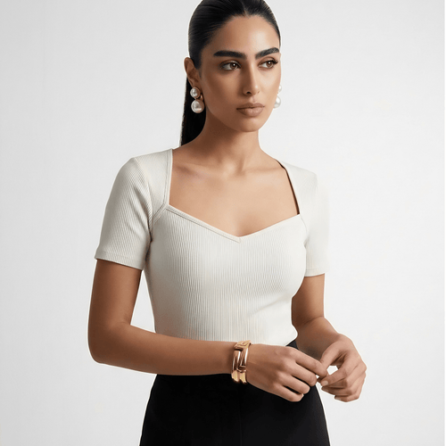 Ribbed Top with Diamond Neckline XXS - Premium Unisex Square Neck | LEKSI Pakistan