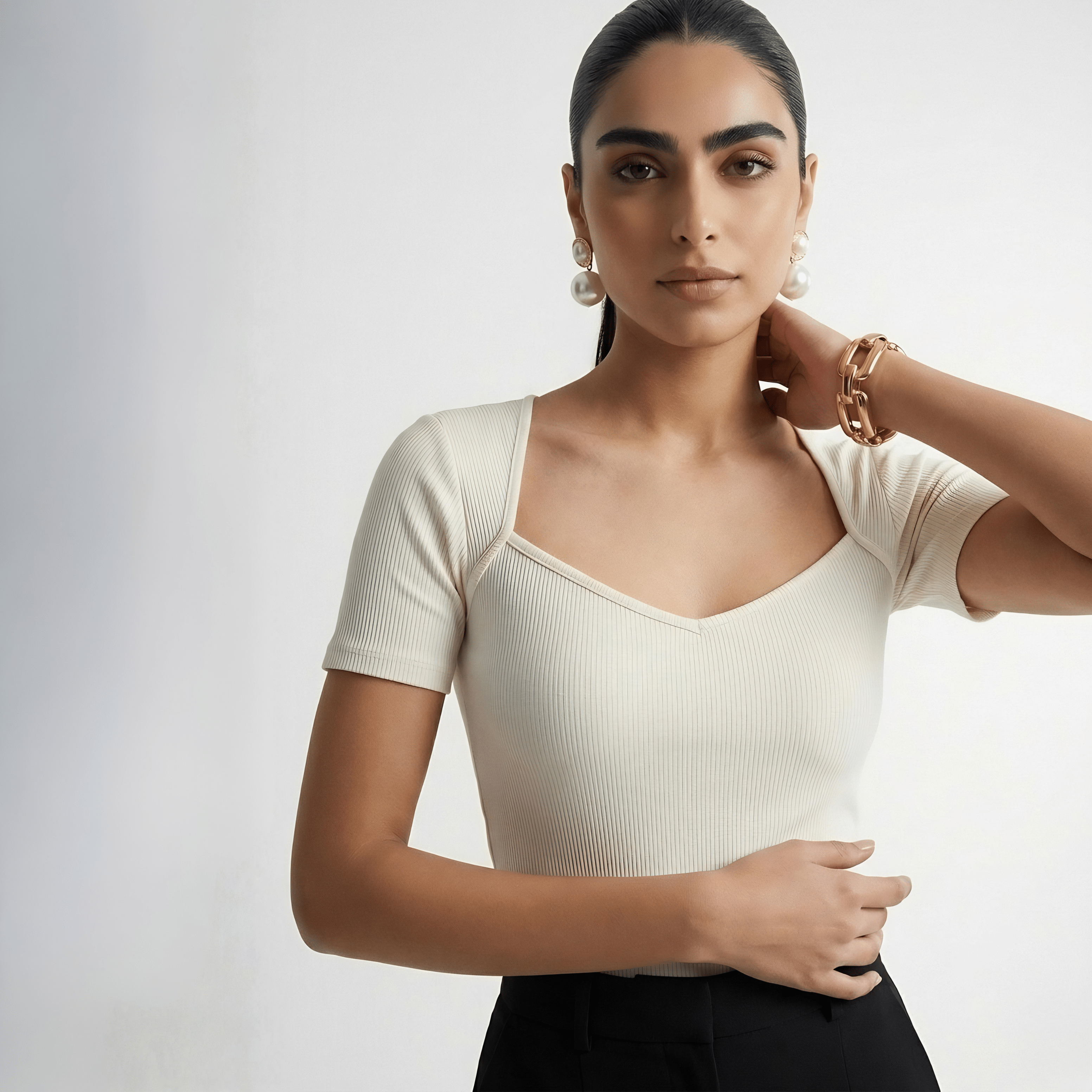 Ribbed Top with Diamond Neckline XXS - Premium Unisex Square Neck | LEKSI Pakistan