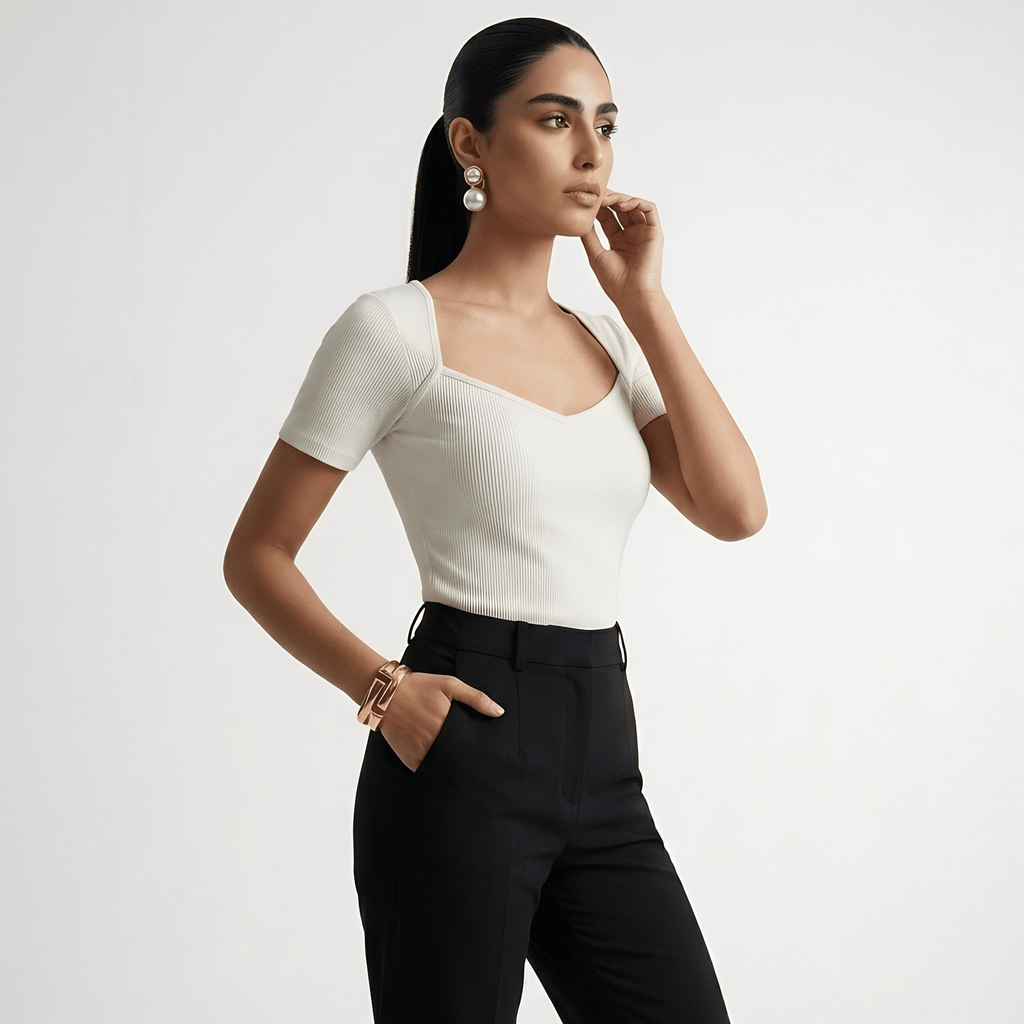 Ribbed Top with Diamond Neckline XXS - Premium Unisex Square Neck | LEKSI Pakistan