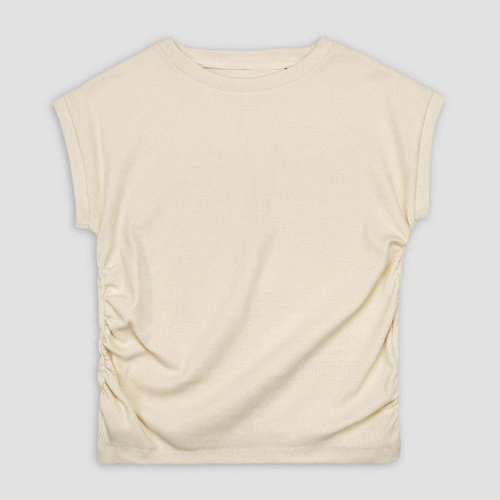 Ruched White Ribbed Top XXS - Premium Unisex | LEKSI Pakistan