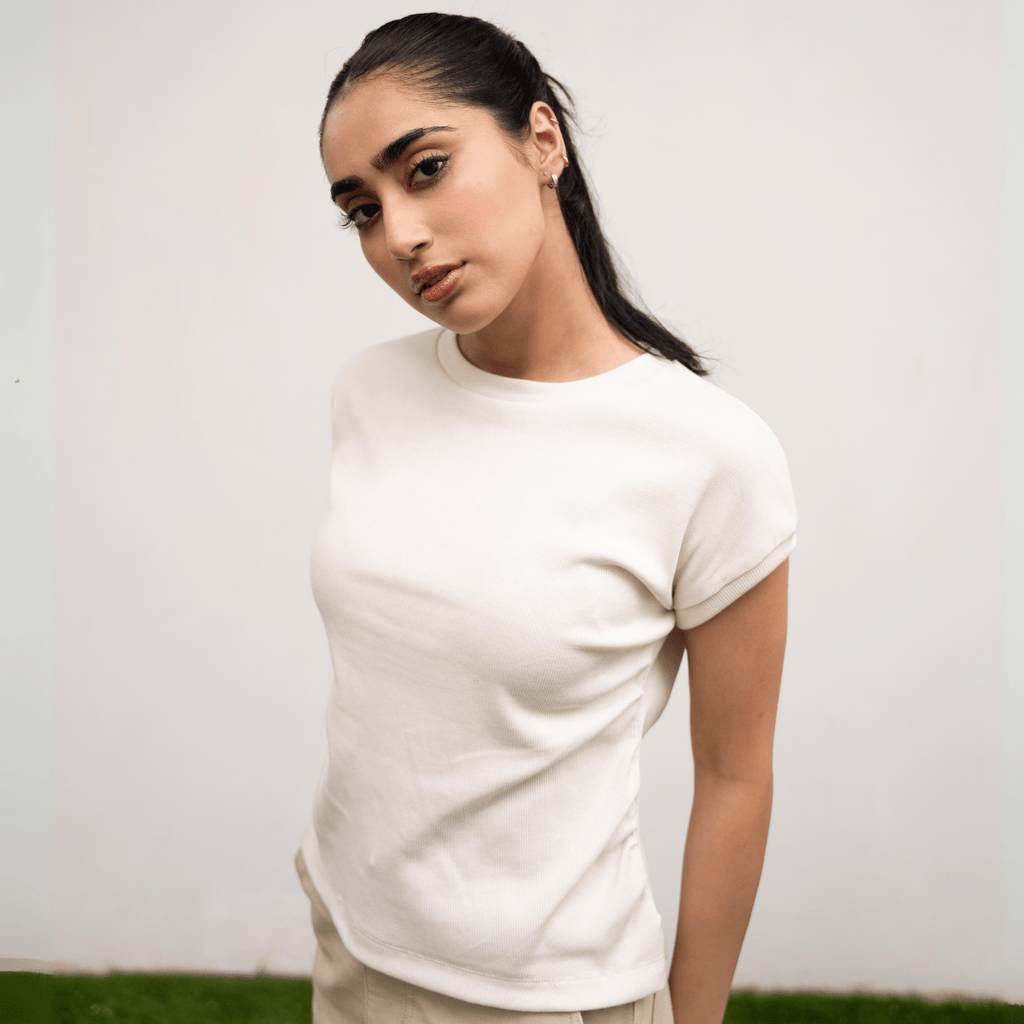 Ruched White Ribbed Top XXS - Premium Unisex | LEKSI Pakistan