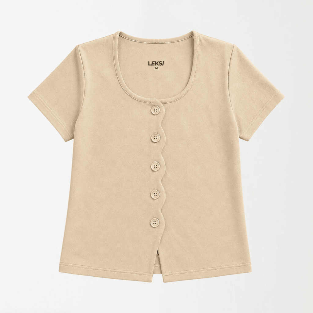 Sand Ribbed Scallop-Edge Ribbed Shirt XS - Premium Unisex Lettuce | LEKSI Pakistan